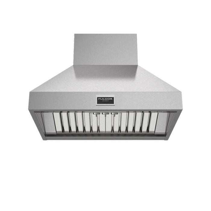 Fulgor Milano 36-Inch Pro Chimney Wall Hood, 600 Series, 1000 CFM, Pyramid Style, Baffle Filters, Knob Control