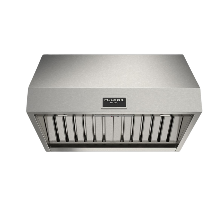 Fulgor Milano 30-Inch Pro Wall Hood, 600 Series, 600 CFM, 18-Inch Depth, Baffle Filters