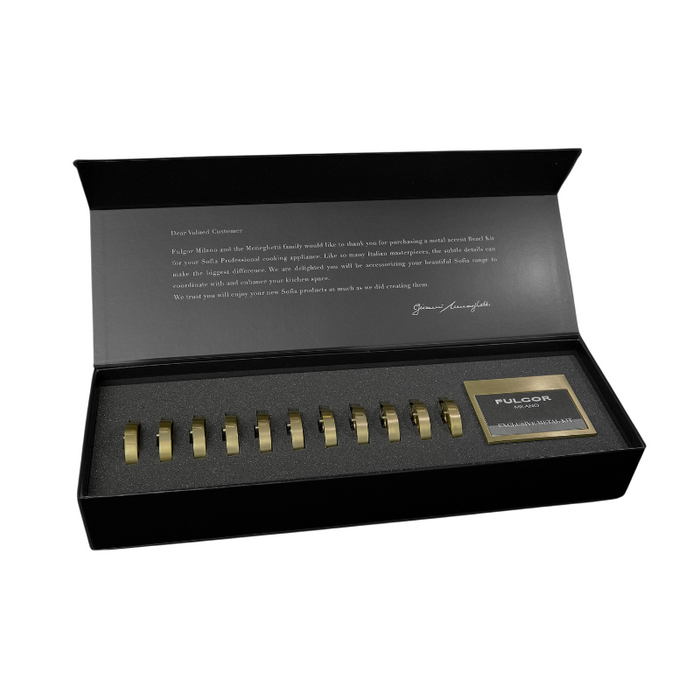 Fulgor Milano Bezel Accessory Kit – 11 Bezels & 1 Faceplate for Sofia Nameplate, Brushed Brass