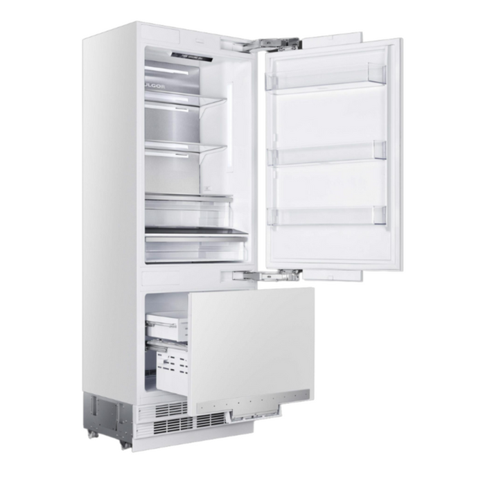 Fulgor Milano 16.0 cu.ft.  Integrated 400 Series Built-In, Overlay, Bottom Compressor, Dual Evaporators, 3 Temp Zones, Internal Water Dispenser, Ice Maker, Reversible Hinge