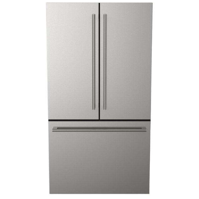 Fulgor Milano 20.3 cu.ft.  Pro Refrigerator Freezer, 400 Series, French Door, Freestanding, Stainless Steel, Bottom Mount, 20 Cu. Ft., Ice Maker Included, Sofia Pro Handle & Badge Accessory