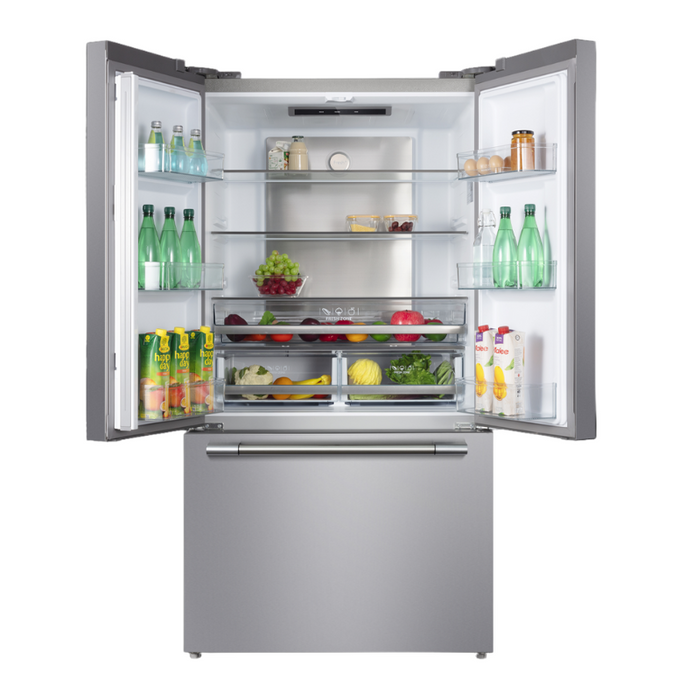 Fulgor Milano 20.3 cu.ft.  Pro Refrigerator Freezer, 400 Series, French Door, Freestanding, Stainless Steel, Bottom Mount, 20 Cu. Ft., Ice Maker Included, Sofia Pro Handle & Badge Accessory