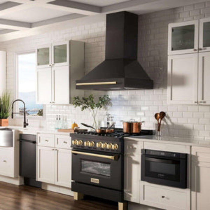ZLINE 36" Black Stainless Steel Range Hood with Champagne Bronze Handle