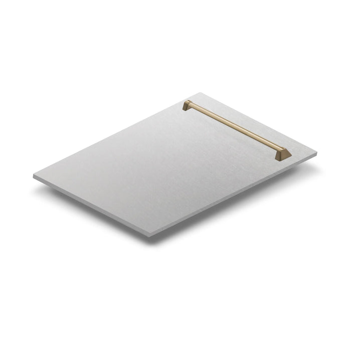 ZLINE Autograph Edition Tallac Dishwasher Panels in Satin Stainless Steel with Gold Handles