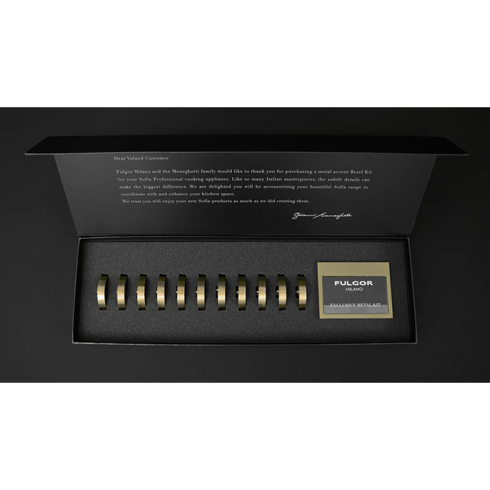 Fulgor Milano Bezel Accessory Kit – 11 Bezels & 1 Faceplate for Sofia Nameplate, Brushed Brass