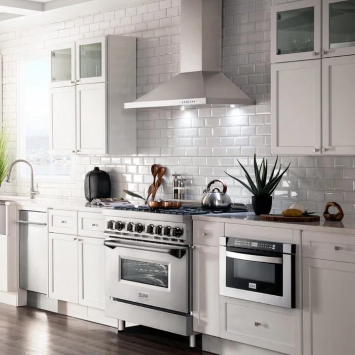 ZLINE 2-Piece Kitchen Package: Stainless Steel Dual Fuel Range and Convertible Vent Range Hood