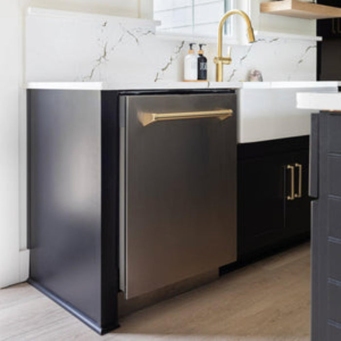 ZLINE 24" Autograph Edition  Monument Series 3rd Rack Top Touch Control Tall Tub Dishwasher in Stainless Steel with Polished Gold Handle