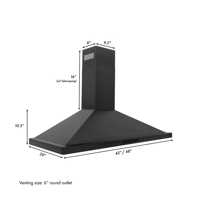 ZLINE 48" Convertible Vent Wall Mount Range Hood in Black Stainless Steel