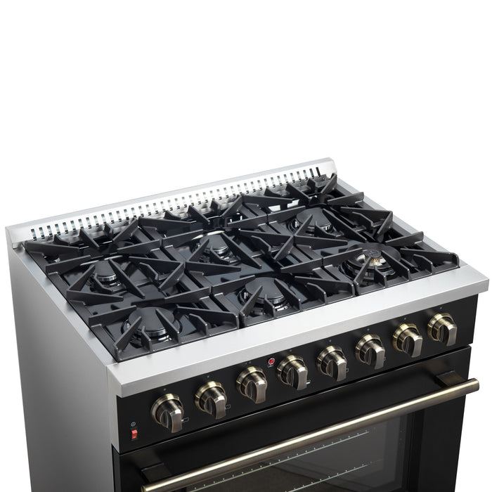 Forno Galiano 36" Freestanding Dual Fuel Range in Black