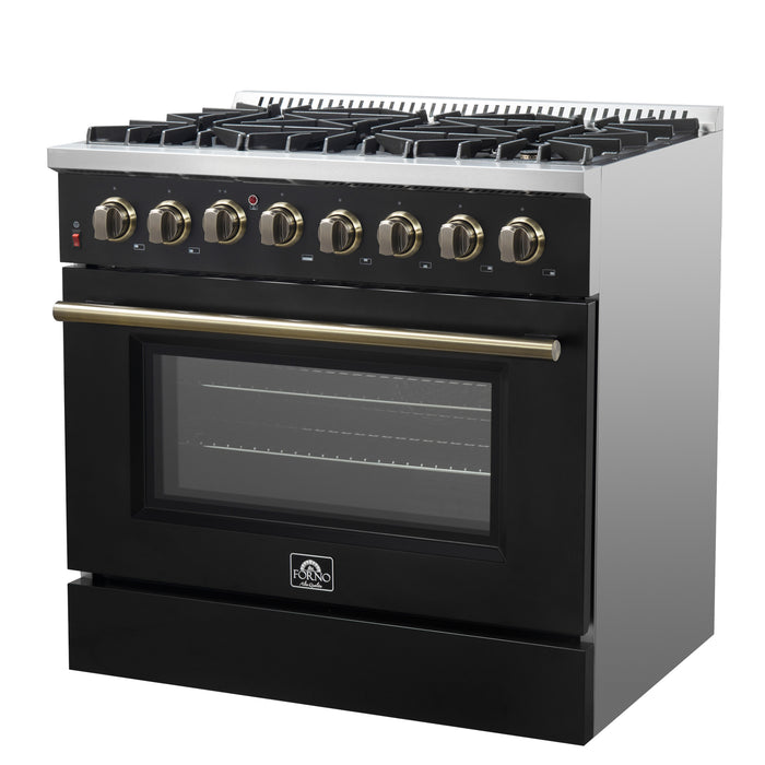 Forno Galiano 36" Freestanding Dual Fuel Range in Black