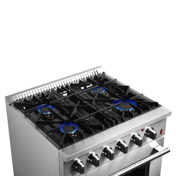 Forno Marco 30-Inch Dual Fuel Range, Stainless Steel, 4 Burners, 37,000 BTU, True Convection Oven, Energy Efficient