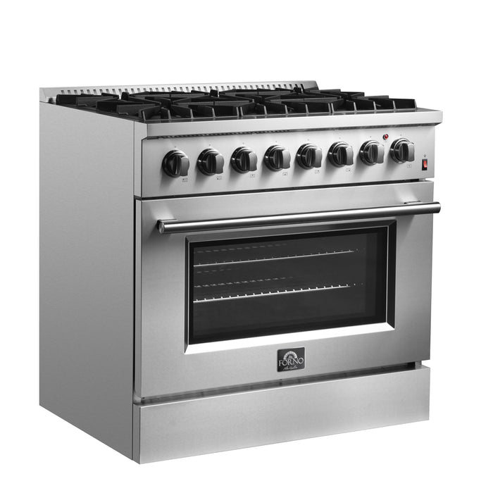 Forno Marco 36-Inch Dual Fuel Range, Stainless Steel, 6 Burners, 67,000 BTU, True Convection Oven, Energy Efficient