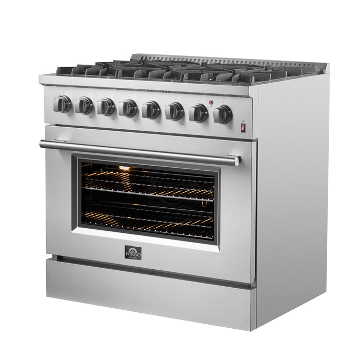 Forno Marco 36-Inch Dual Fuel Range, Stainless Steel, 6 Burners, 67,000 BTU, True Convection Oven, Energy Efficient