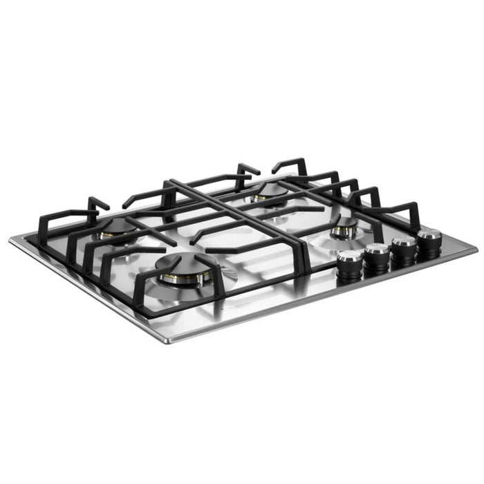 Verona 24-Inch Designer Series Stainless Steel Gas Cooktop with 4 Brass Burners, Continuous Grates and Flame Failure Safety Device