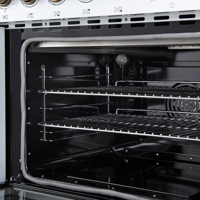 Forno Paolo 48 Inch Freestanding Electric Range in White with Antique Brass, 6.7 cu.ft, True Convection Oven, Energy Efficient