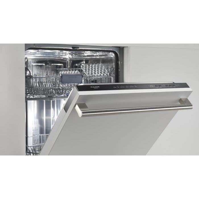 Fulgor Milano 24-Inch Distinto Built-In Dishwasher, 400 Series, ADA Compliant, Standard Tub, Overlay Panel, 6 Cycles, 49 dB (Requires Custom Cabinet Panel)
