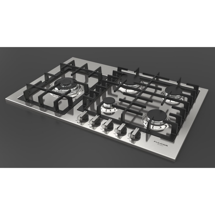 Fulgor Milano 30-Inch Distinto Built-In Gas Cooktop Largo, 400 Series, 4 Burners + Wok, N.A. Version, Stainless Steel - Will Be Discontinued