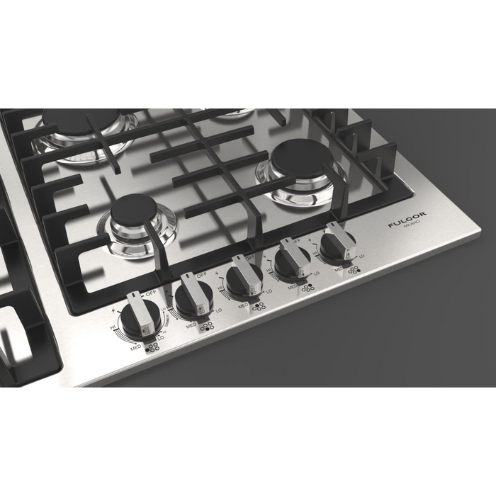 Fulgor Milano 30-Inch Distinto Built-In Gas Cooktop Largo, 400 Series, 4 Burners + Wok, N.A. Version, Stainless Steel - Will Be Discontinued