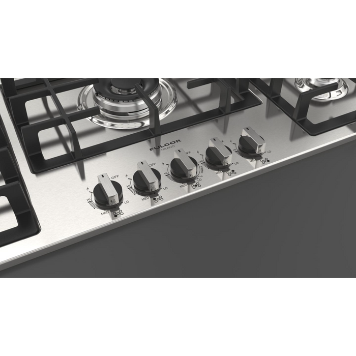 Fulgor Milano 36-Inch Distinto Built-In Gas Cooktop Largo, 400 Series, 4 Burners + Wok, N.A. Version, Stainless Steel - Will Be Discontinued