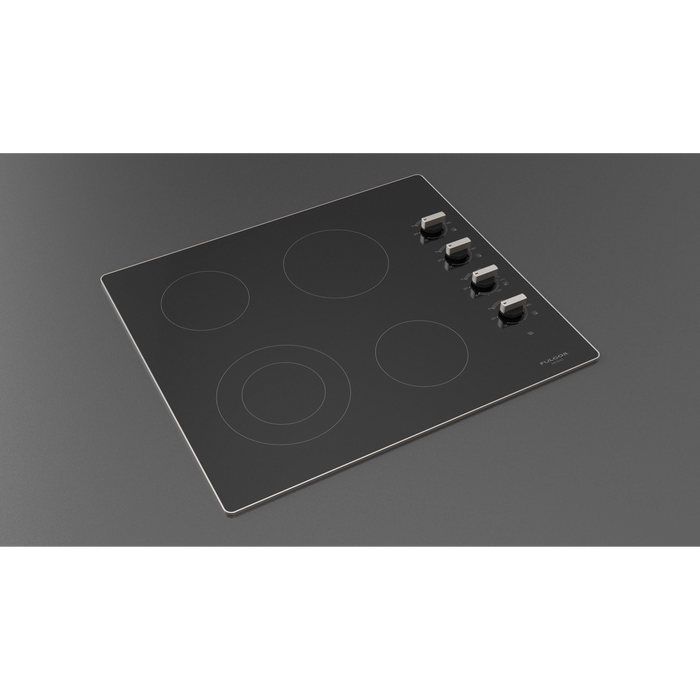 Fulgor Milano 24-Inch Distinto Built-In Electric Cooktop, 300 Series, 4 Cooking Zones, Manual Knob Control, Brushed Aluminum Trim