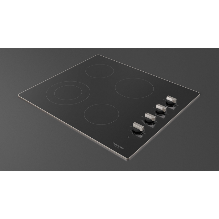 Fulgor Milano 24-Inch Distinto Built-In Electric Cooktop, 300 Series, 4 Cooking Zones, Manual Knob Control, Brushed Aluminum Trim