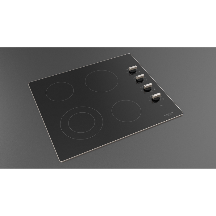 Fulgor Milano 24-Inch Distinto Built-In Electric Cooktop, 300 Series, 4 Cooking Zones, Manual Knob Control, Brushed Aluminum Trim