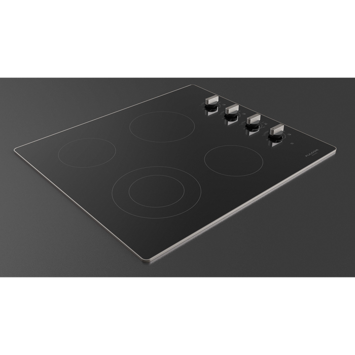 Fulgor Milano 24-Inch Distinto Built-In Electric Cooktop, 300 Series, 4 Cooking Zones, Manual Knob Control, Brushed Aluminum Trim