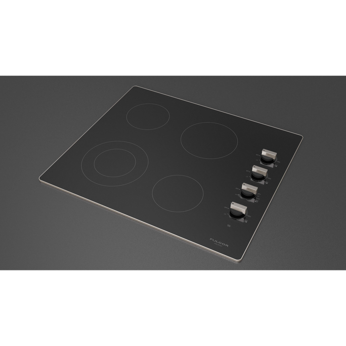 Fulgor Milano 24-Inch Distinto Built-In Electric Cooktop, 300 Series, 4 Cooking Zones, Manual Knob Control, Brushed Aluminum Trim