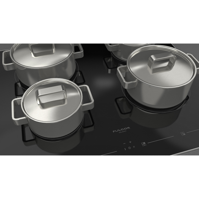 Fulgor Milano 24-Inch Distinto Built-In Induction Cooktop, 400 Series, 4 Cooking Zones, Touch Slide Controls, Brushed Aluminum Trim