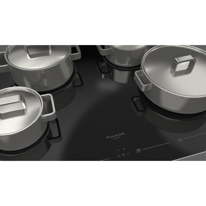 Fulgor Milano 30-Inch Distinto Built-In Induction Cooktop, 400 Series, 4 Cooking Zones, Touch Slide Controls, Brushed Aluminum Trim