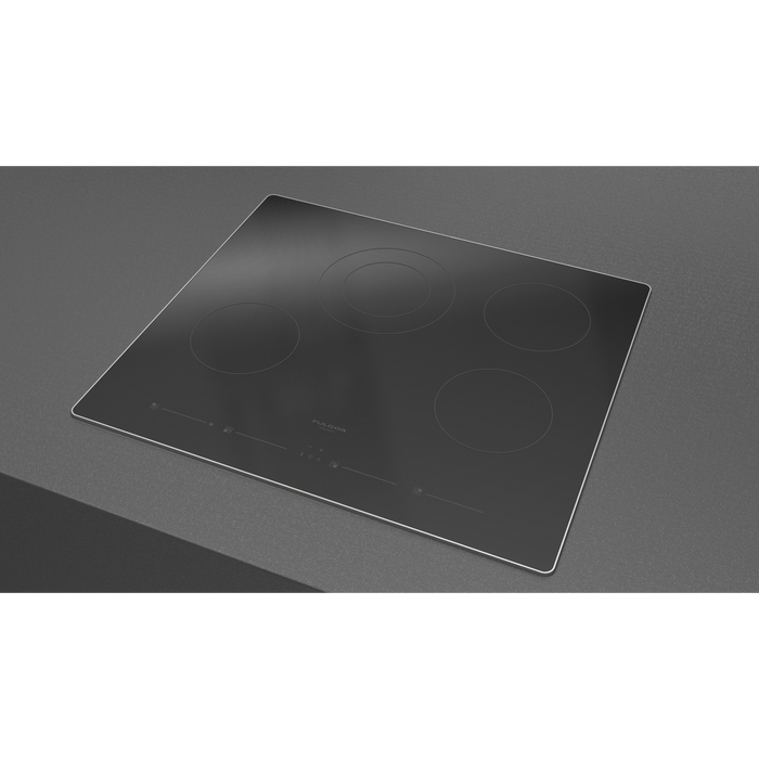 Fulgor Milano 24-Inch Distinto Built-In Premium Electric Cooktop, 700 Series, 4 Cooking Zones, Touch Slide Controls, Brushed Aluminum Trim