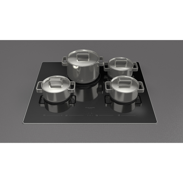 Fulgor Milano 24-Inch Distinto Built-In Premium Electric Cooktop, 700 Series, 4 Cooking Zones, Touch Slide Controls, Brushed Aluminum Trim