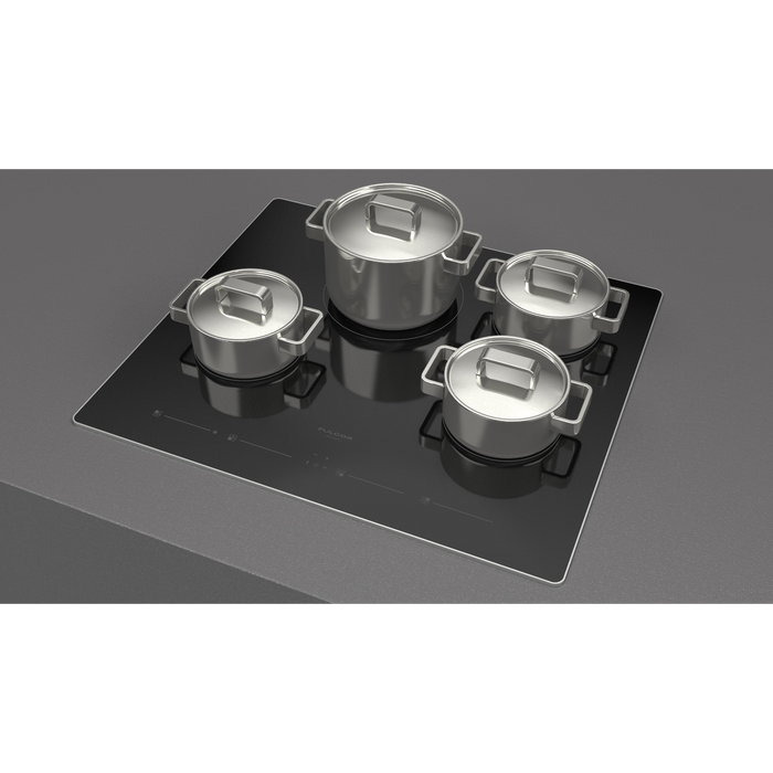 Fulgor Milano 24-Inch Distinto Built-In Premium Electric Cooktop, 700 Series, 4 Cooking Zones, Touch Slide Controls, Brushed Aluminum Trim