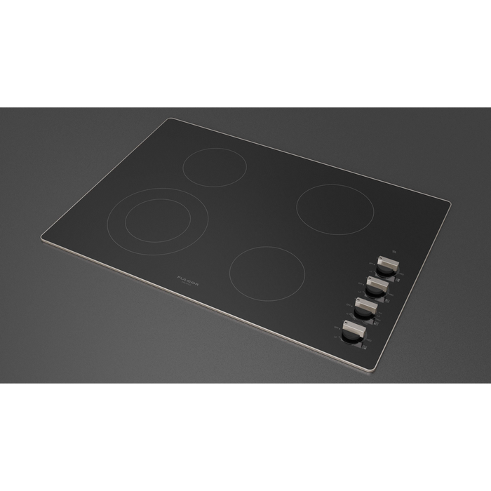 Fulgor Milano 30-Inch Distinto Built-In Electric Cooktop, 300 Series, 4 Cooking Zones, Manual Knob Control, Brushed Aluminum Trim - Builder Only