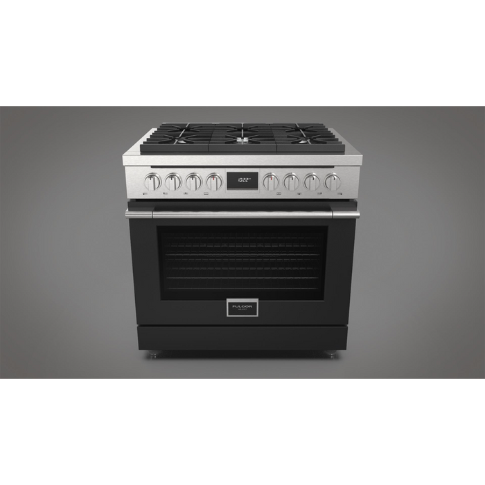 Fulgor Milano Accento Pro 36-Inch Freestanding Dual Fuel Range, 400 Series, 6 Burners (3 Crescendo Dual Ring Burners + 3 Sealed Burners)