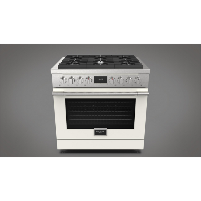 Fulgor Milano Accento Pro 36-Inch Freestanding Dual Fuel Range, 400 Series, 6 Burners (3 Crescendo Dual Ring Burners + 3 Sealed Burners)