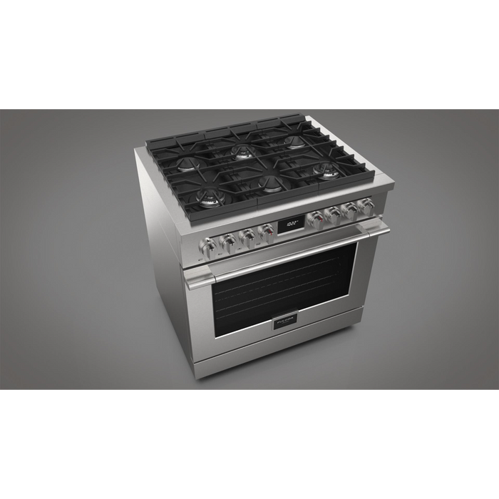 Fulgor Milano Accento Pro 36-Inch Freestanding Dual Fuel Range, 400 Series, 6 Burners (3 Crescendo Dual Ring Burners + 3 Sealed Burners)