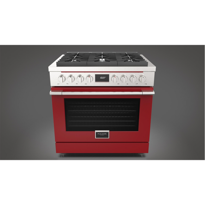 Fulgor Milano Accento Pro 36-Inch Freestanding Dual Fuel Range, 400 Series, 6 Burners (3 Crescendo Dual Ring Burners + 3 Sealed Burners)