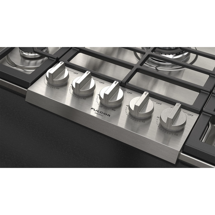 Fulgor Milano 36-Inch Pro Built-In Gas Cooktop, 400 Series, 5 Burners (1 Crescendo Dual Ring + 4 Sealed Burners), Stainless Steel Finish
