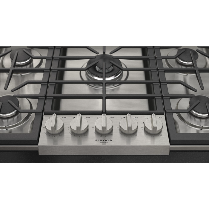 Fulgor Milano 36-Inch Pro Built-In Gas Cooktop, 400 Series, 5 Burners (1 Crescendo Dual Ring + 4 Sealed Burners), Stainless Steel Finish