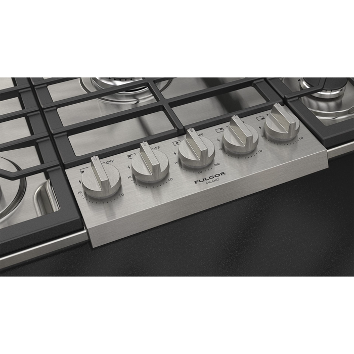 Fulgor Milano 36-Inch Pro Built-In Gas Cooktop, 400 Series, 5 Burners (1 Crescendo Dual Ring + 4 Sealed Burners), Stainless Steel Finish