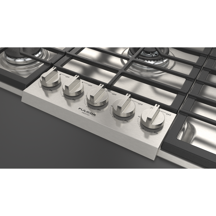 Fulgor Milano 36-Inch Pro Built-In Gas Cooktop, 400 Series, 5 Burners (1 Crescendo Dual Ring + 2 Stacked Burners + 2 Sealed Burners), Stainless Steel Finish