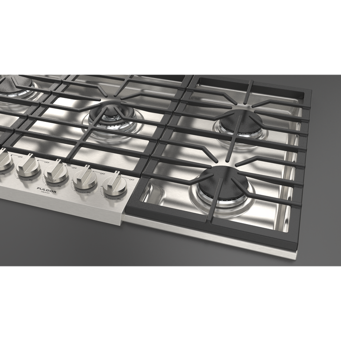 Fulgor Milano 36-Inch Pro Built-In Gas Cooktop, 400 Series, 5 Burners (1 Crescendo Dual Ring + 2 Stacked Burners + 2 Sealed Burners), Stainless Steel Finish