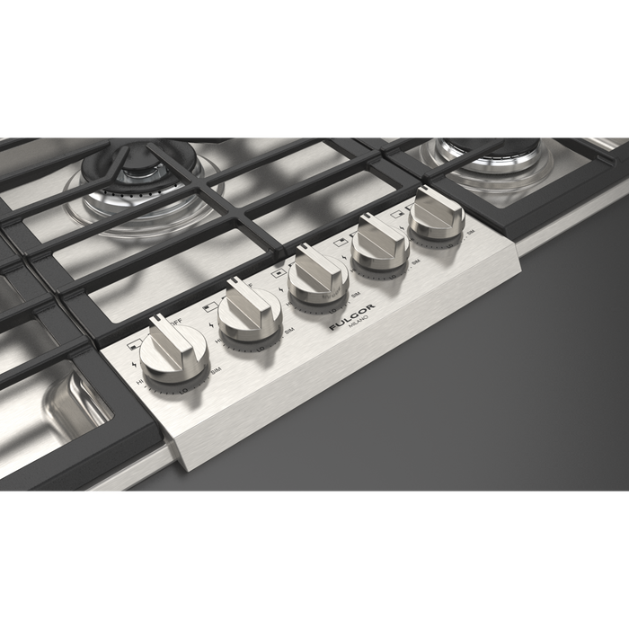 Fulgor Milano 36-Inch Pro Built-In Gas Cooktop, 400 Series, 5 Burners (1 Crescendo Dual Ring + 2 Stacked Burners + 2 Sealed Burners), Stainless Steel Finish