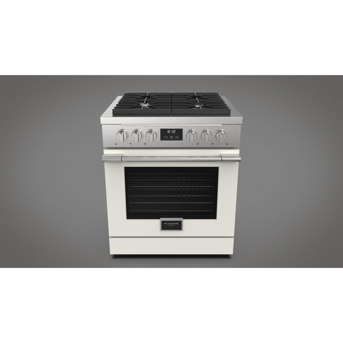 Fulgor Milano Accento Pro 30-Inch Freestanding All-Gas Range, 400 Series, 4 Burners (2 Crescendo Burners + 2 Sealed Burners)