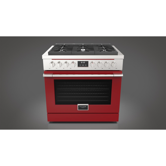 Fulgor Milano Accento Pro 36-Inch Freestanding All-Gas Range, 400 Series, 6 Burners (3 Crescendo Dual Ring Burners + 3 Sealed Burners)