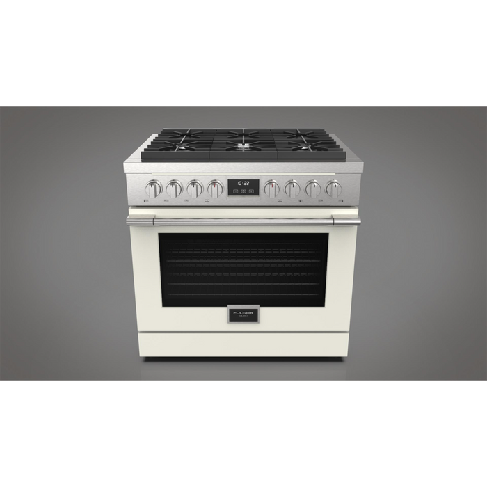 Fulgor Milano Accento Pro 36-Inch Freestanding All-Gas Range, 400 Series, 6 Burners (3 Crescendo Dual Ring Burners + 3 Sealed Burners)