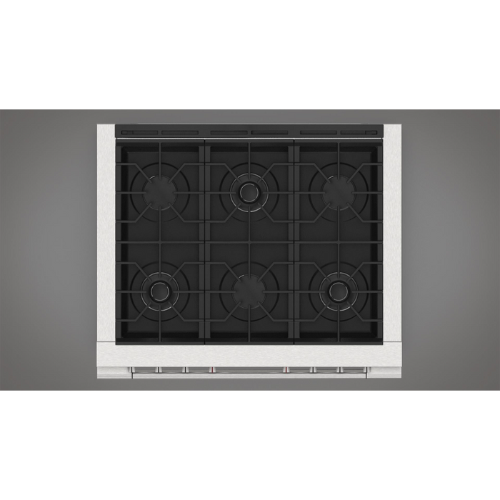 Fulgor Milano Accento Pro 36-Inch Freestanding All-Gas Range, 400 Series, 6 Burners (3 Crescendo Dual Ring Burners + 3 Sealed Burners)