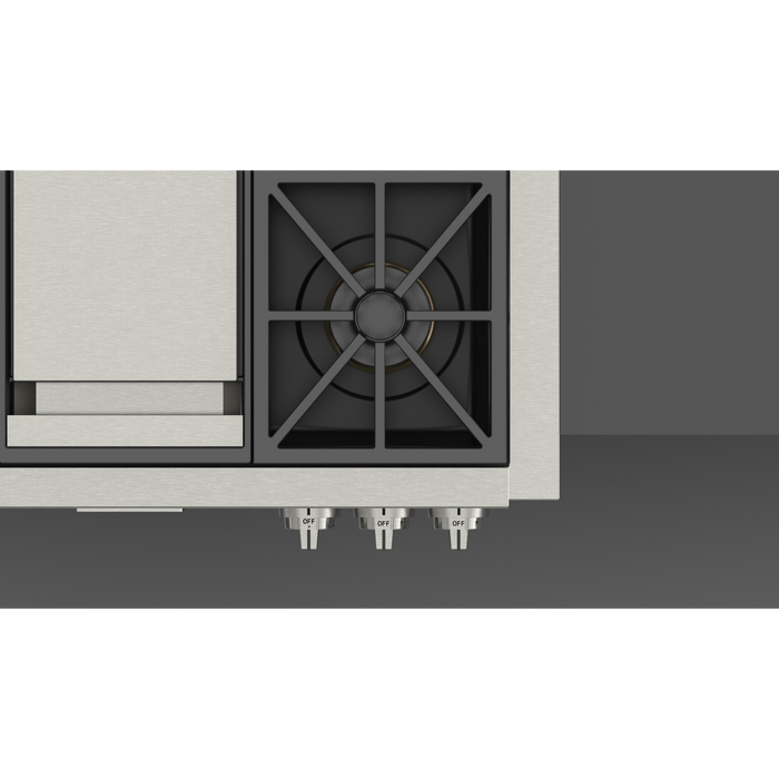 Fulgor Milano 36-Inch Pro Built-In Gas Rangetop, 600 Series, 4 Crescendo Dual Ring Brass Burners, Trilaminate Gas Griddle