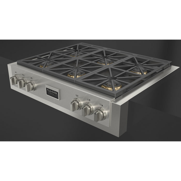 Fulgor Milano 36-Inch Pro Built-In Gas Rangetop, 600 Series, 6 Crescendo Dual Ring Brass Burners